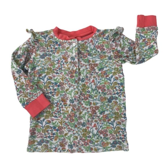 3 Baby Bliss Girls Floral Henley Style Top Shirt Pink Trim 100% Cotton - Picture 1 of 8